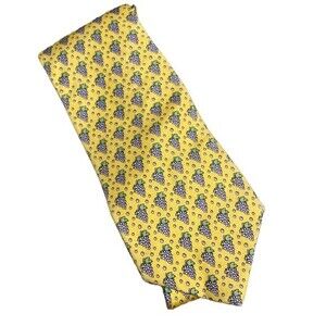 Vineyard Vines Silk Grape Print Tie Yellow with Purple Grapes Green Leaves Prep